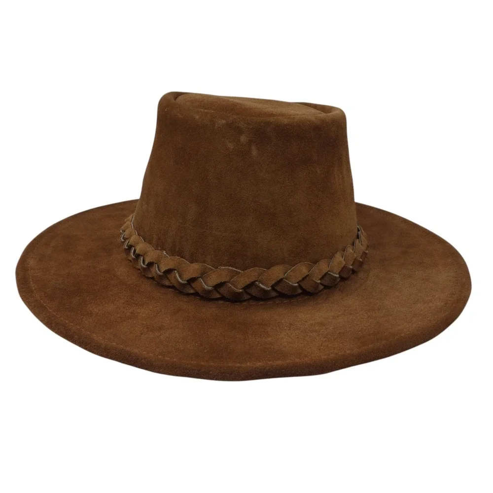 Country Leather Australian Original Outback Hat Unisex Medium Brown Suede
